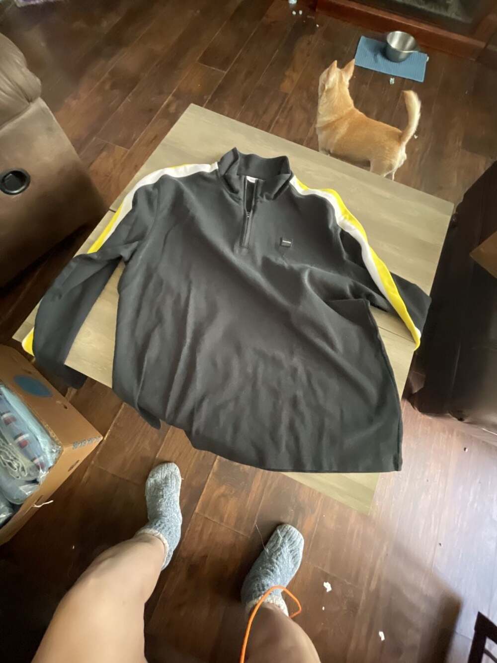 #A359 Calvin Klein Men's Black 1/4-Zip  Sweatshirt with Yellow and White Arm St
